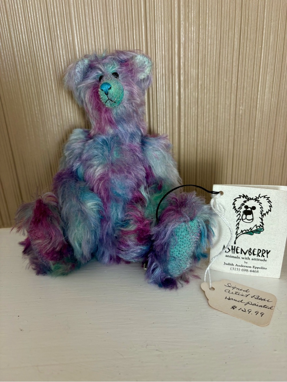 Ashenberry Multicolor Mohair Opalescence Teddy Bear - Pastel Tie-Dye - Picture 2 of 4